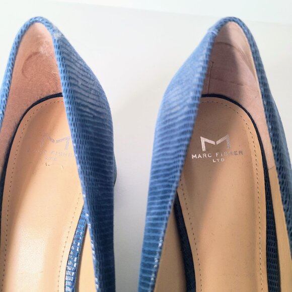 Marc Fisher Zala Blue Lizard PU Leather Block Heel Pointed Toe Pumps Women's 9.5 - Picture 7 of 10